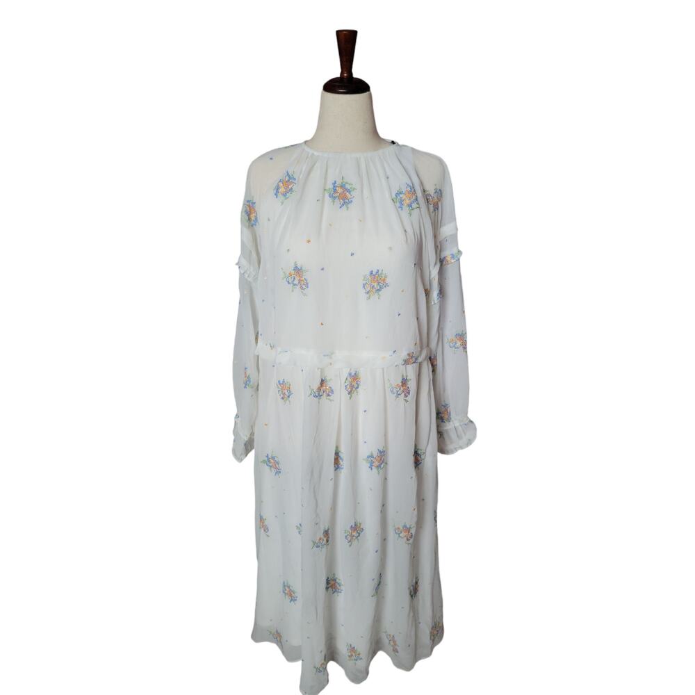 ASOS Lost Ink midi dress ruffle sleeve detail and‎ floral embroidery size 12 NWT
